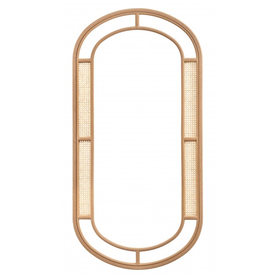 Masifart Kisber Hasırlı Bambu Kavisli Boy Ayna Cilasız Ham