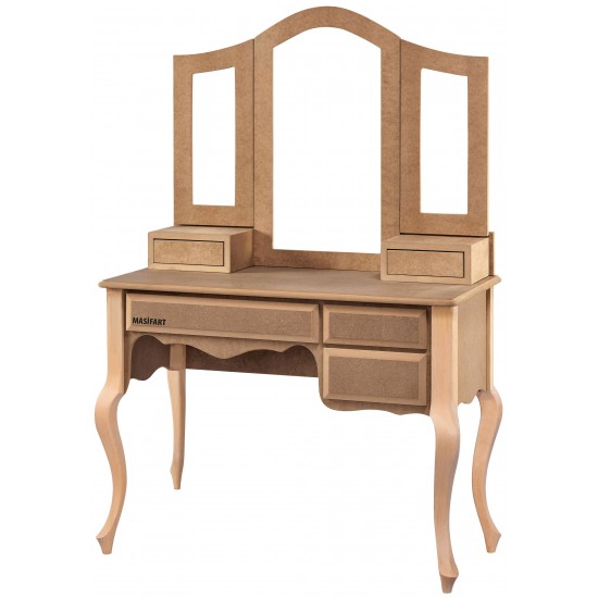 Masifart Mauriti 3 Çekmeceli Lükens Makyaj Masası Cilasız Ham
