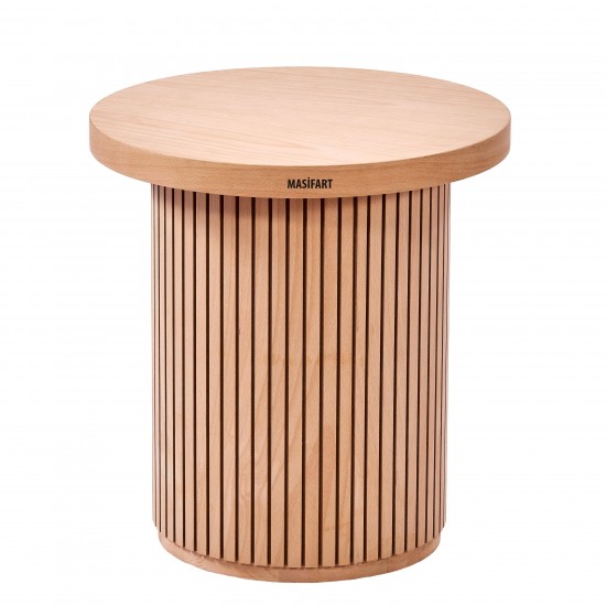 Masifart Marcella Kayın Çizgili Yan Sehpa Cilasız Ham