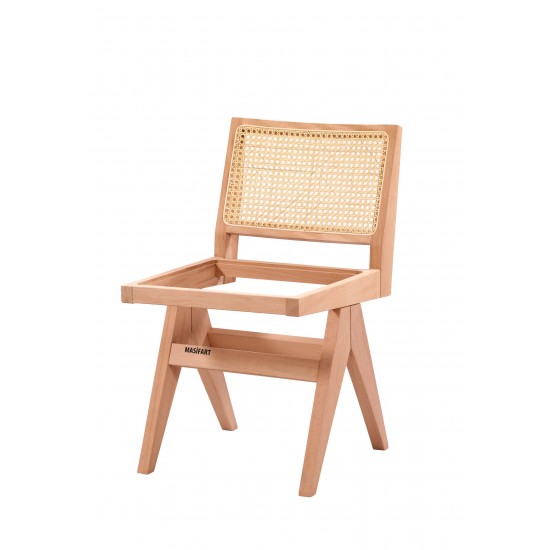 Masifart Gilliana Hasırlı Kolsuz Luna Sandalye Cilasız Ham