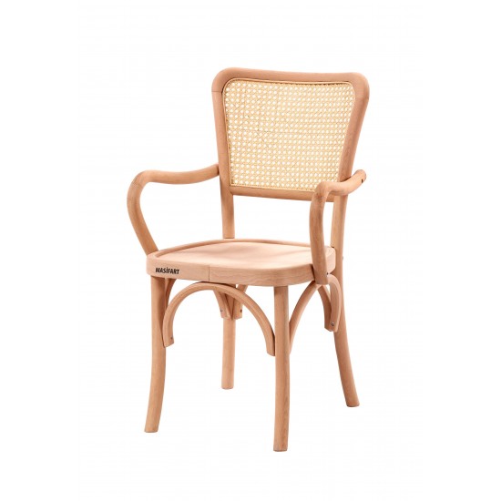 Masifart Gratus Hasırlı Lüks Tonet Kollu Sandalye Cilasız Ham