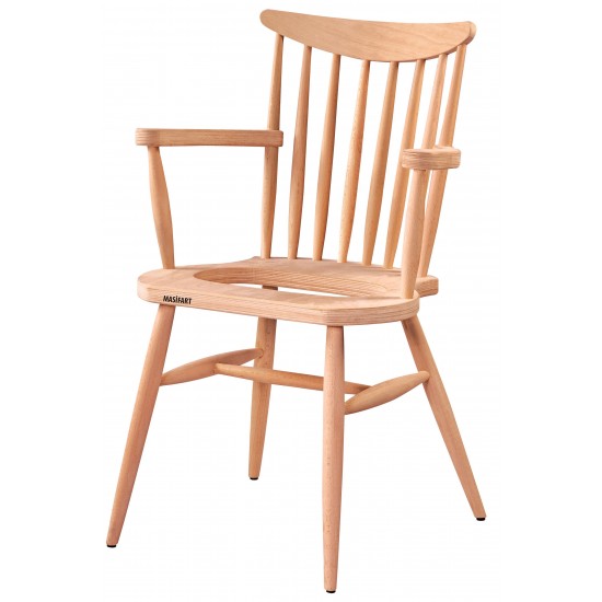 Masifart Martoni Kırlangıç Döşemeli Kollu Sandalye Cilasız Ham