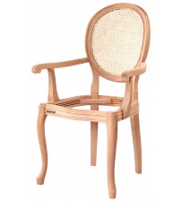 Masifart Lauren Hasırlı Madalyon Kollu Sandalye Cilasız Ham