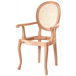 Masifart Lauren Hasırlı Madalyon Kollu Sandalye Cilasız Ham