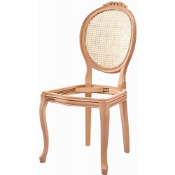 Masifart Marcell Hasırlı Madalyon Oymalı Sandalye Cilasız Ham