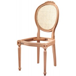 Masifart Bellat Hasırlı Tornalı Oymalı Sandalye Cilasız Ham