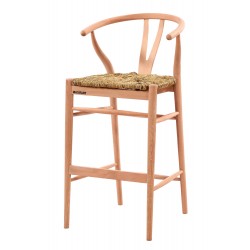 Masifart Luzy Hasırlı Danish Bar Sandalyesi Cilasız Ham