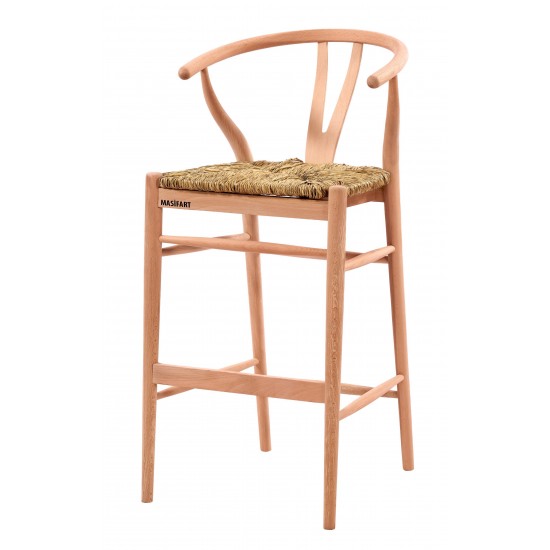 Masifart Luzy Hasırlı Danish Bar Sandalyesi Cilasız Ham