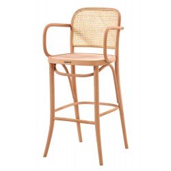 Masifart Valentin Hasırlı Petek Kollu Bar Sandalyesi Cilasız Ham