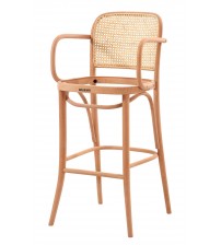 Masifart Alidah Hasırlı Petek Kollu Döşemeli Bar Sandalyesi Cilasız Ham