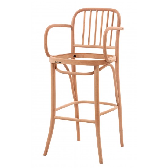 Masifart Feline Çıtalı Kollu Döşemeli Petek Bar Sandalyesi Cilasız Ham