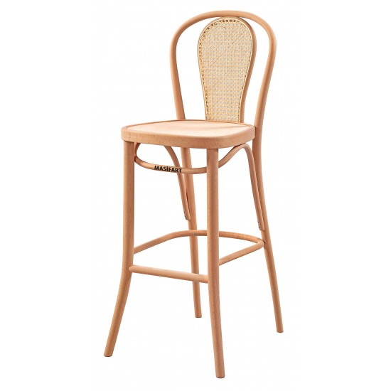 Masifart Zeus Hasırlı Vazo Bar Sandalyesi Cilasız Ham
