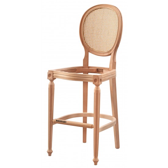 Masifart Alidia Hasırlı Tornalı Bar Sandalyesi Cilasız Ham