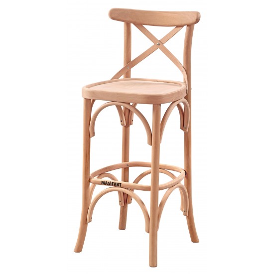 Masifart Apolinar Tonet Çapraz Bar Sandalyesi Cilasız Ham