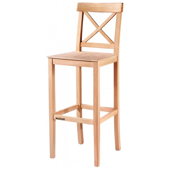 Masifart Sueca Çapraz Izgaralı Bar Sandalyesi Cilasız Ham