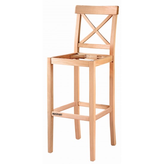 Masifart Frater Çapraz Döşemeli Bar Sandalyesi Cilasız Ham