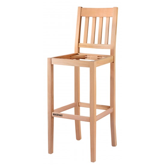 Masifart Europa Çıtalı Döşemeli Bar Sandalyesi Cilasız Ham