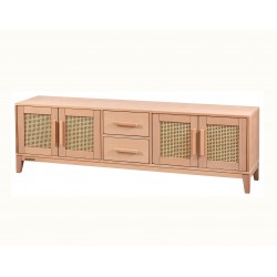 Masifart Ceviz Hasırlı Çekmeceli Konik Tv Sehpası Cilasız Ham