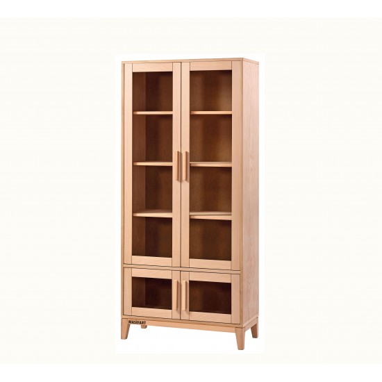 Masifart Hylan Konik Kapaklı Camlı Kitaplık Cilasız Ham