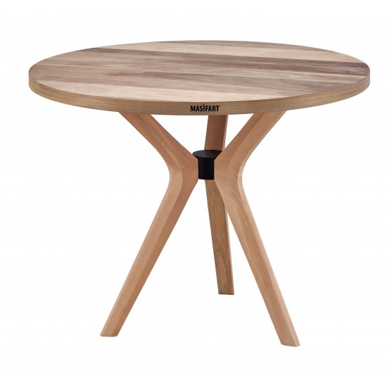 Masifart Alirio 90 Lık Ceviz Poli (3 Lü) Yuvarlak Masa Cilasız Ham