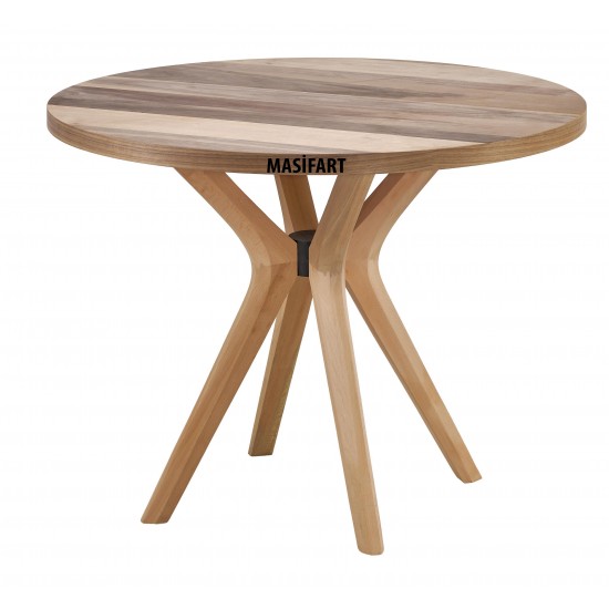 Masifart Alirio 120 Lik Ceviz Poli (4 Lü) Yuvarlak Masa Cilasız Ham