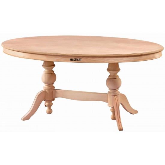 Masifart Rozet 170 Lik Çift Ayaklı Oval Masa Cilasız Ham