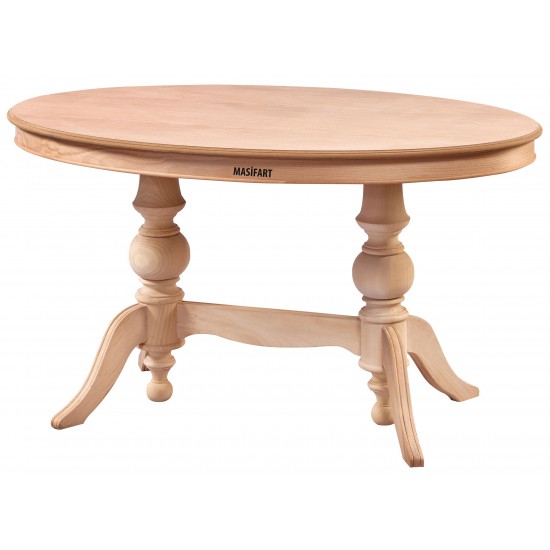 Masifart Rozet 140 Lık Çift Ayaklı Oval Masa Cilasız Ham