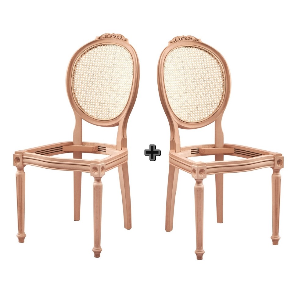 Masifart Hena Hasır Tornalı Oyma Sandalye 2li Cilasız