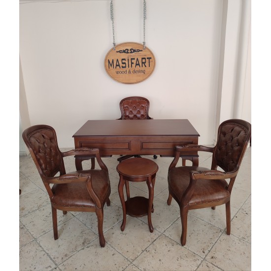 Masifart Obre Ahşap Ofis Takımı Çalışma Masası grubu 5 parça