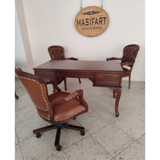 Masifart Obre Ahşap Ofis Takımı Çalışma Masası grubu 5 parça