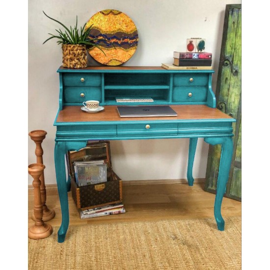 Masifart Sema Ahsap Calisma masası 110 cm Turkuaz Eskitme