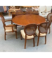 Masifart Mnaub 120 cm Yuvarlak Baba Ayak Masa + 6 lı Sandalye Takımı