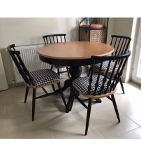 Masifart Nisan 100 cm Yuvarlak Baba Ayak Masa + 4 Sandalye Takımı