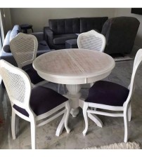 Masifart  Eylül 100 cm Yuvarlak Baba Ayak Masa + 4 Sandalye Takımı