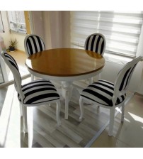 Masifart Menekşe 100 cm Yuvarlak Baba Ayak Masa + 4 Sandalye Takımı