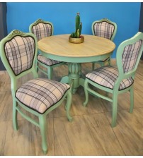 Masifart Çağla 100 cm Yuvarlak Baba Ayak Masa + 4 Sandalye Takımı