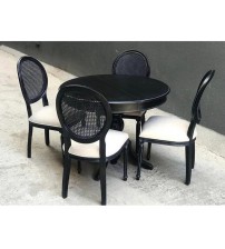 Masifart Loga 100 cm Yuvarlak Baba Ayak Masa + 4 Sandalye Takımı Siyah lake