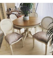 Masifart Manolya 100 cm Yuvarlak Baba Ayak Masa + 4 Sandalye Takımı