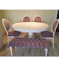 Masifart  Efali 120 cm Yuvarlak Baba Ayak Masa 4 Sandalye ve Puf Takımı