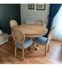 Masifart Meriç 100 cm Yuvarlak Baba Ayak Masa + 4 Sandalye Takımı