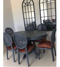 Masifart  Valencia 120 cm Yuvarlak Baba Ayak Masa + 6 Sandalye Takımı Antrasit