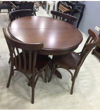 Masifart Ege 100 cm Yuvarlak Baba Ayak Masa + 4 Sandalye Takımı