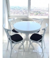 Masifart Vusla 100 cm Yuvarlak Baba Ayak Masa + 4 Sandalye Takımı