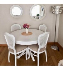 Masifart İntan 100 cm Yuvarlak Baba Ayak Masa + 4 Sandalye Takımı