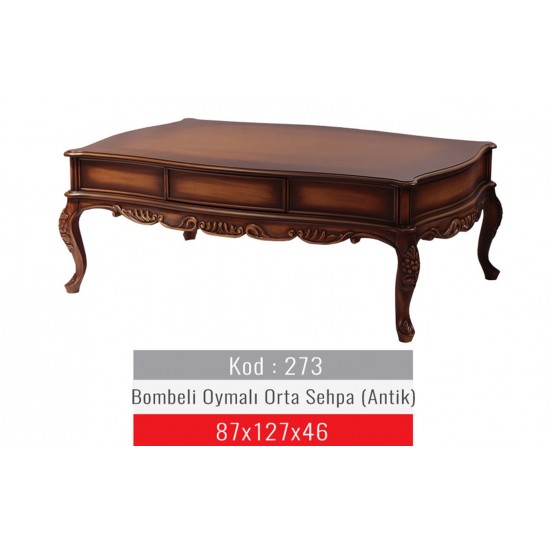 Masifart Oymalı Bombe Orta Sehpa Ceviz Silme