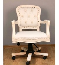 Masifart Ahşap Klasik Ofis Çalışma Koltuğu Beyaz Makam Koltuğu