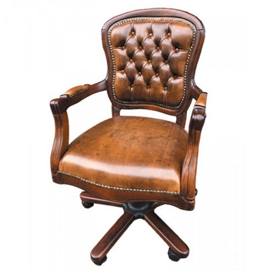 Masifart Antiqua Ahşap Klasik Ofis Sandalyesi Çalışma Koltuğu Ceviz 