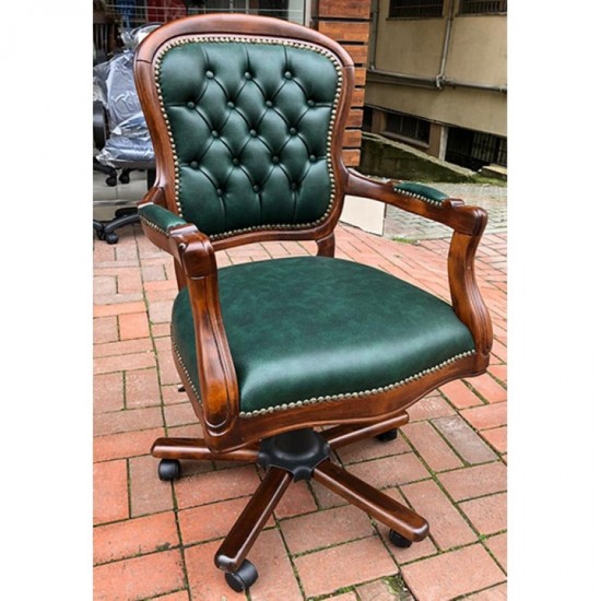 Masifart Carmen Ahşap Klasik Ofis Çalışma Koltuğu Ceviz Makam Koltuğu