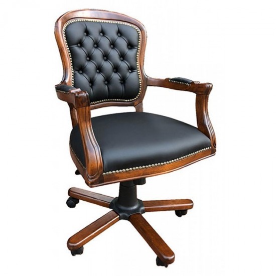 Masifart Lovia Ahşap Klasik Ofis Çalışma Koltuğu Ceviz Müdür Koltuğu