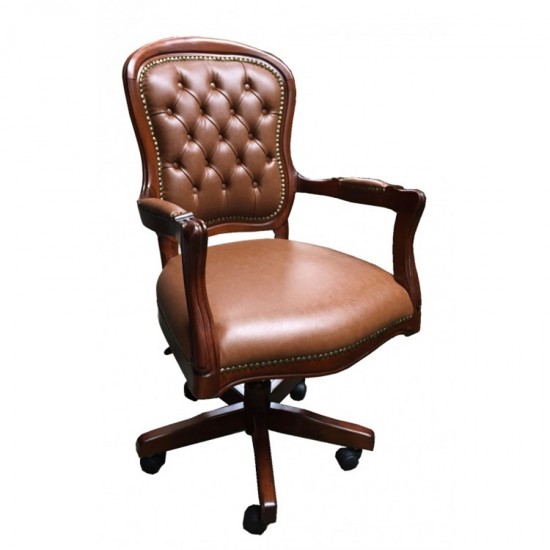 Masifart Platin Klasik Ofis Çalışma Koltuğu Ceviz Kapitoneli